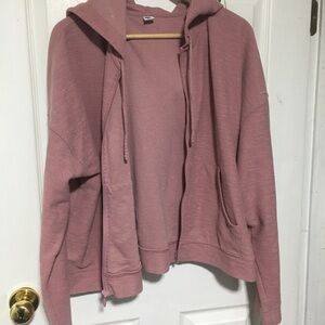 Dusty Rose Zip-Up Hooded Sweatshirt for Women